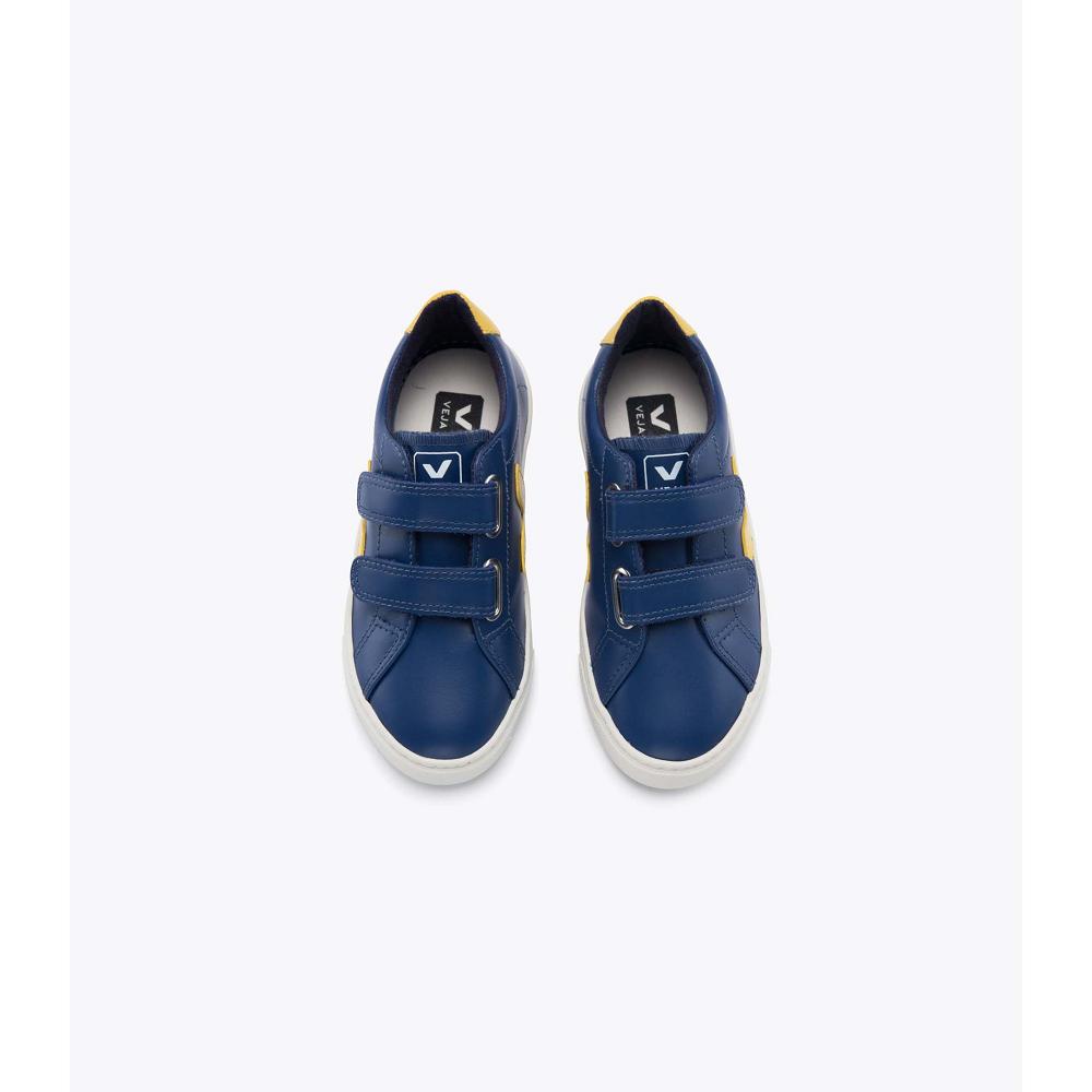 Kids' Veja ESPLAR LEATHER Sneakers Navy/Yellow | SG 813YXF